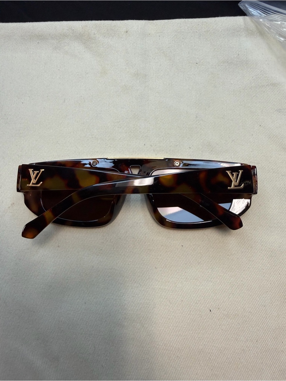 Louis Vuitton Brown Tortoiseshell Square Sunglasses with Gold LV Accents